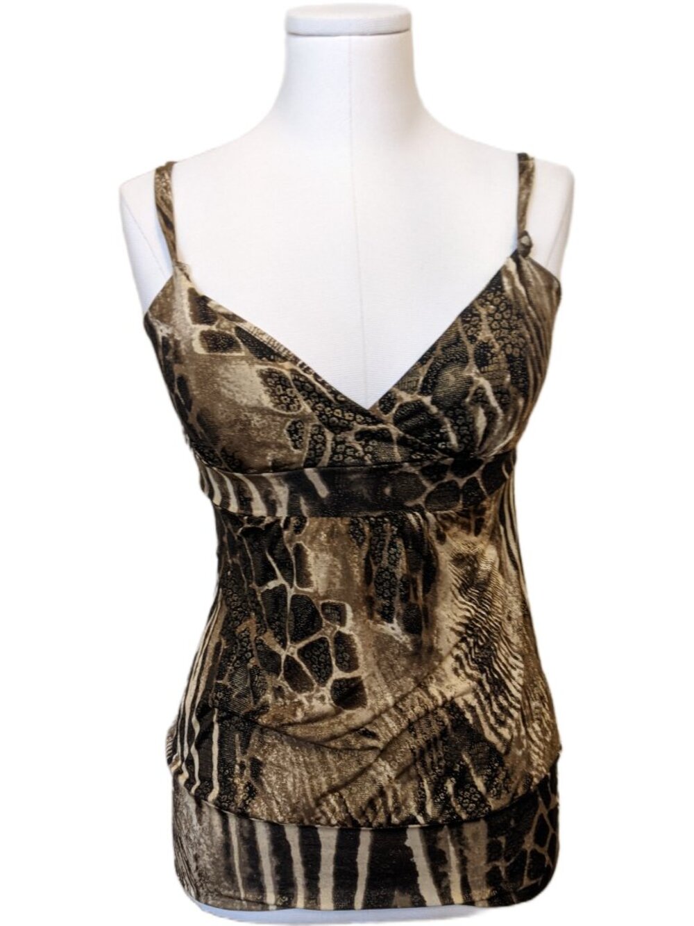 Vintage Y2K Brown Snake Print Cami Top Babydoll Slinky Cyber McBling Club Glam